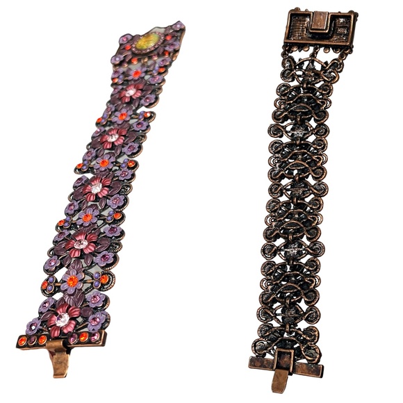 MX PURPLE AND PINK FLORAL BRACELET W CHERUB CLASP - Picture 15 of 16